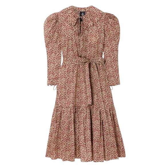 Horror Vacui Elena Scalloped Floral-Print Cotton Midi Dress Size XS - Picture 1 of 15